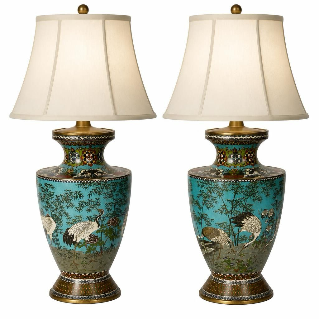 Pair Chinese Cloisonné enamel vases / lamps, 1890