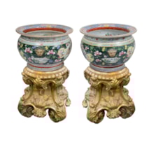 Pair Chinese Famille Rose Fish Bowls, early C19th, 64cm diameter.