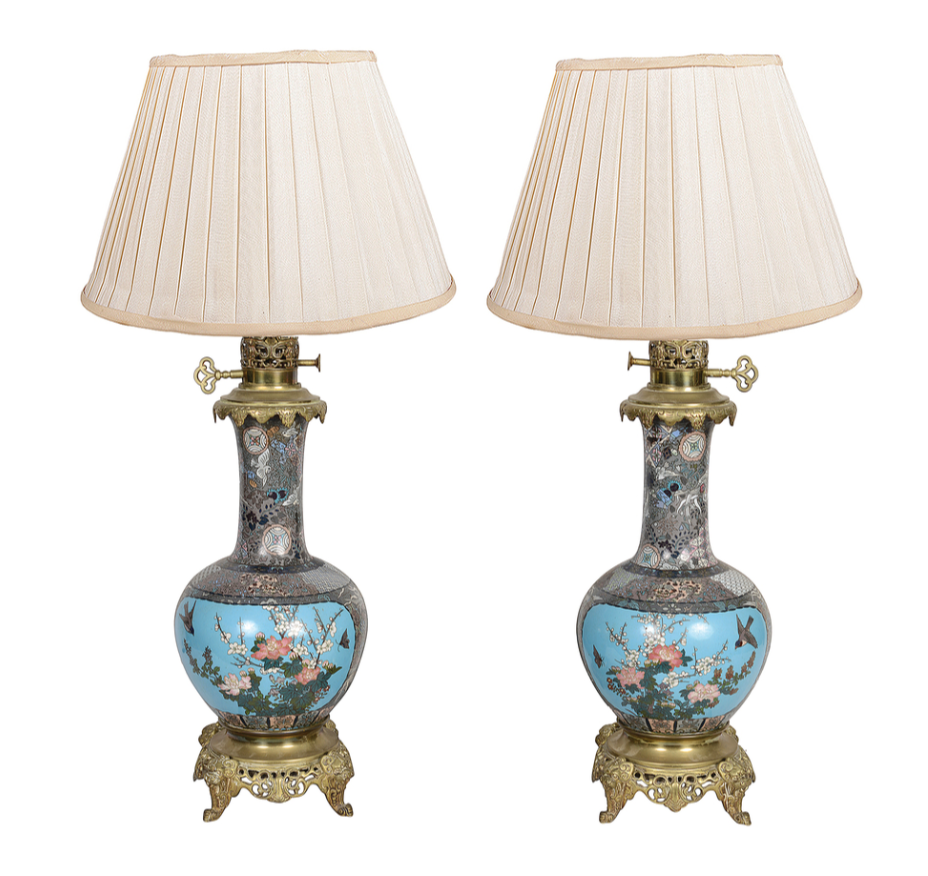 Pair late 19th Century Japanese Cloisonne lamps
